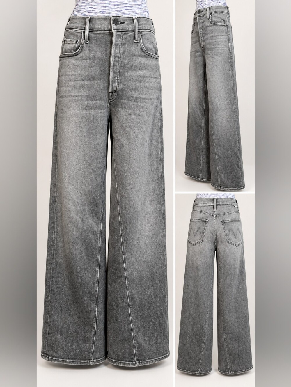 MOTHER The Enchanter Sneak High Rise Wide Leg Jeans 27 Wrong Train Gray